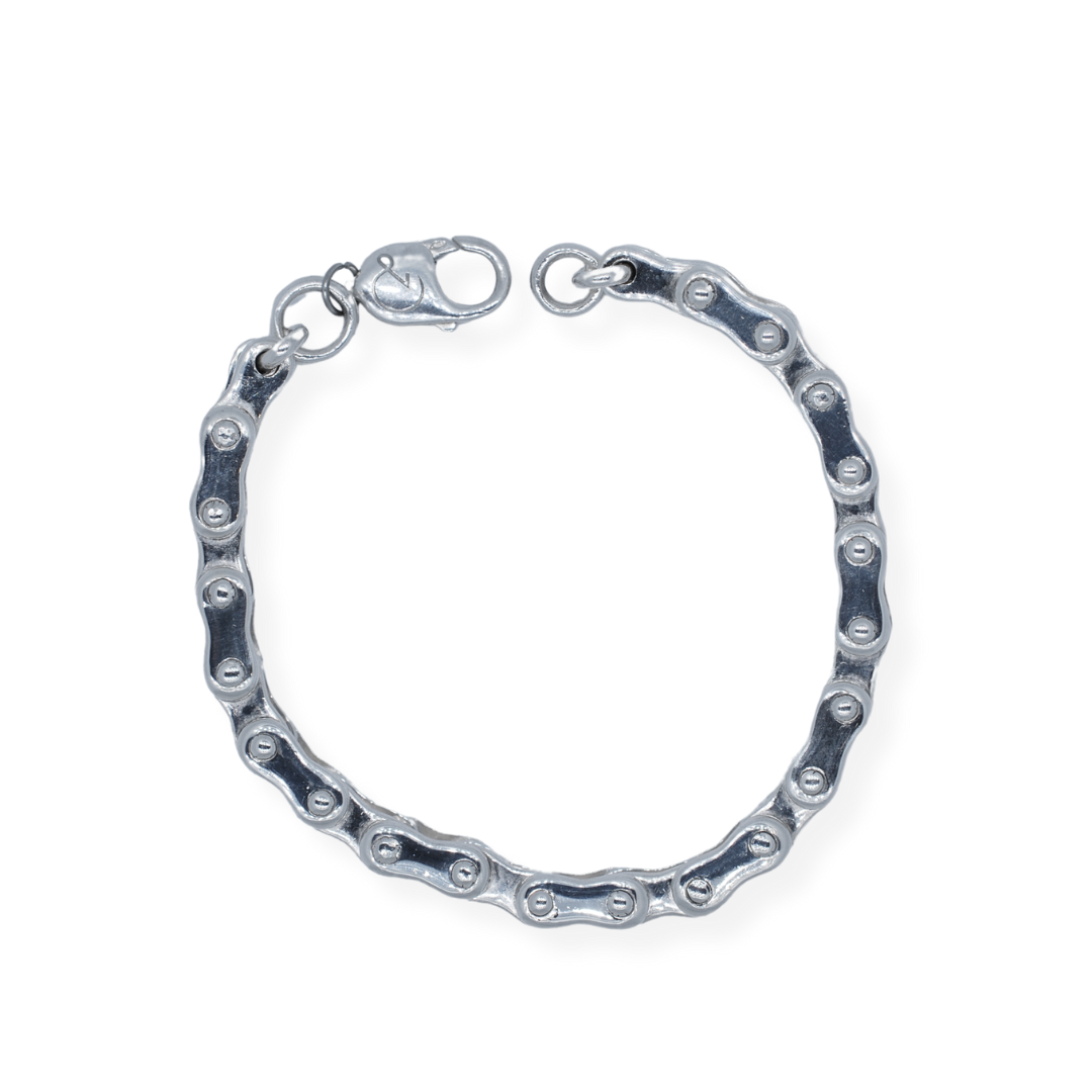 Silver motorbike chain bracelet