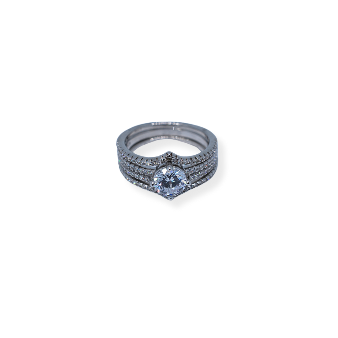 Silver cz tripset ring