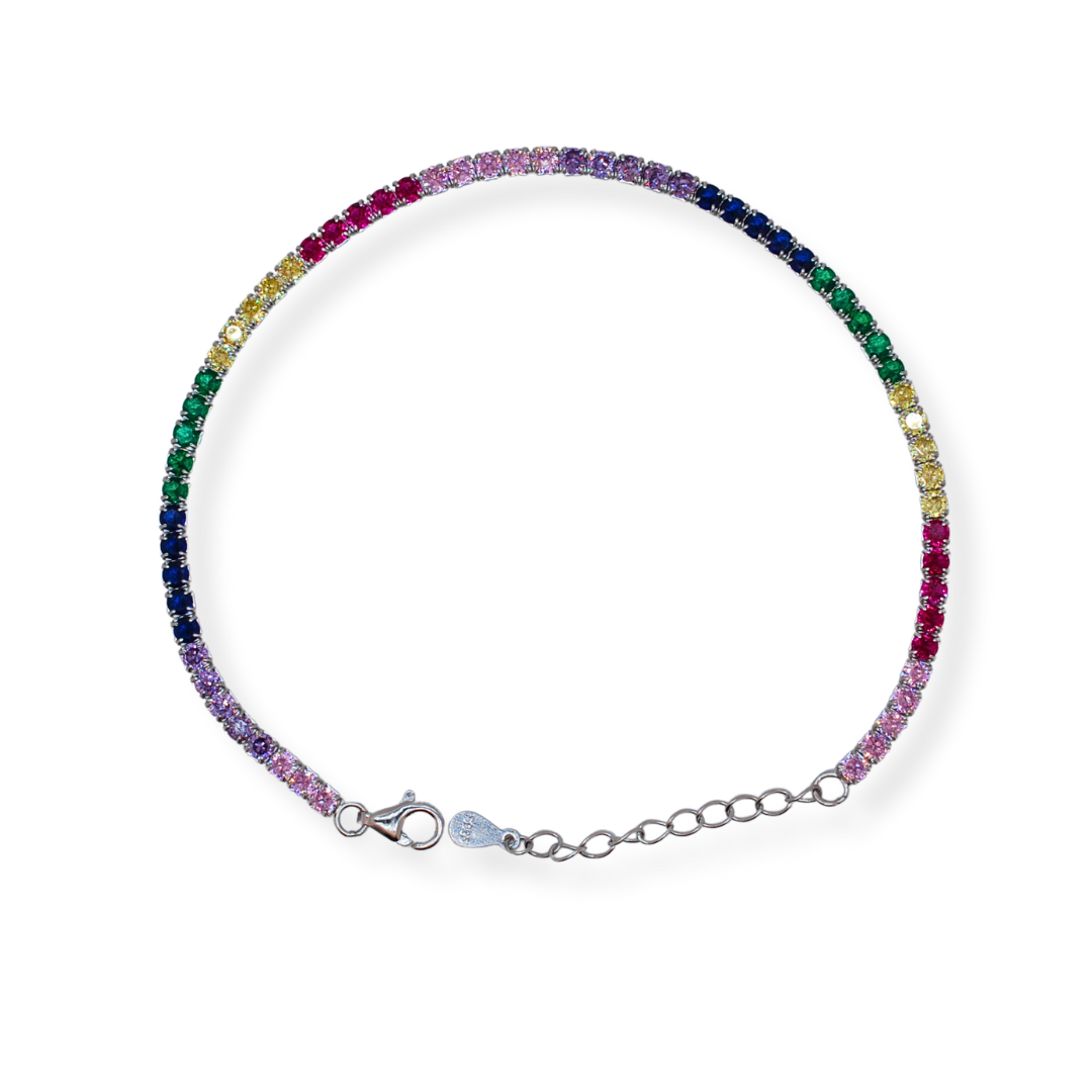 Silver multi coloured cz bracelet