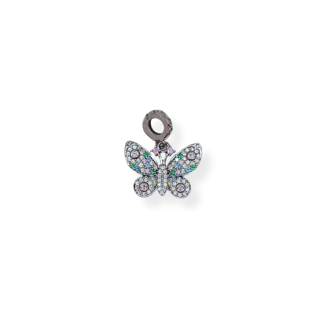 Silver colourful cz butterfly pendant