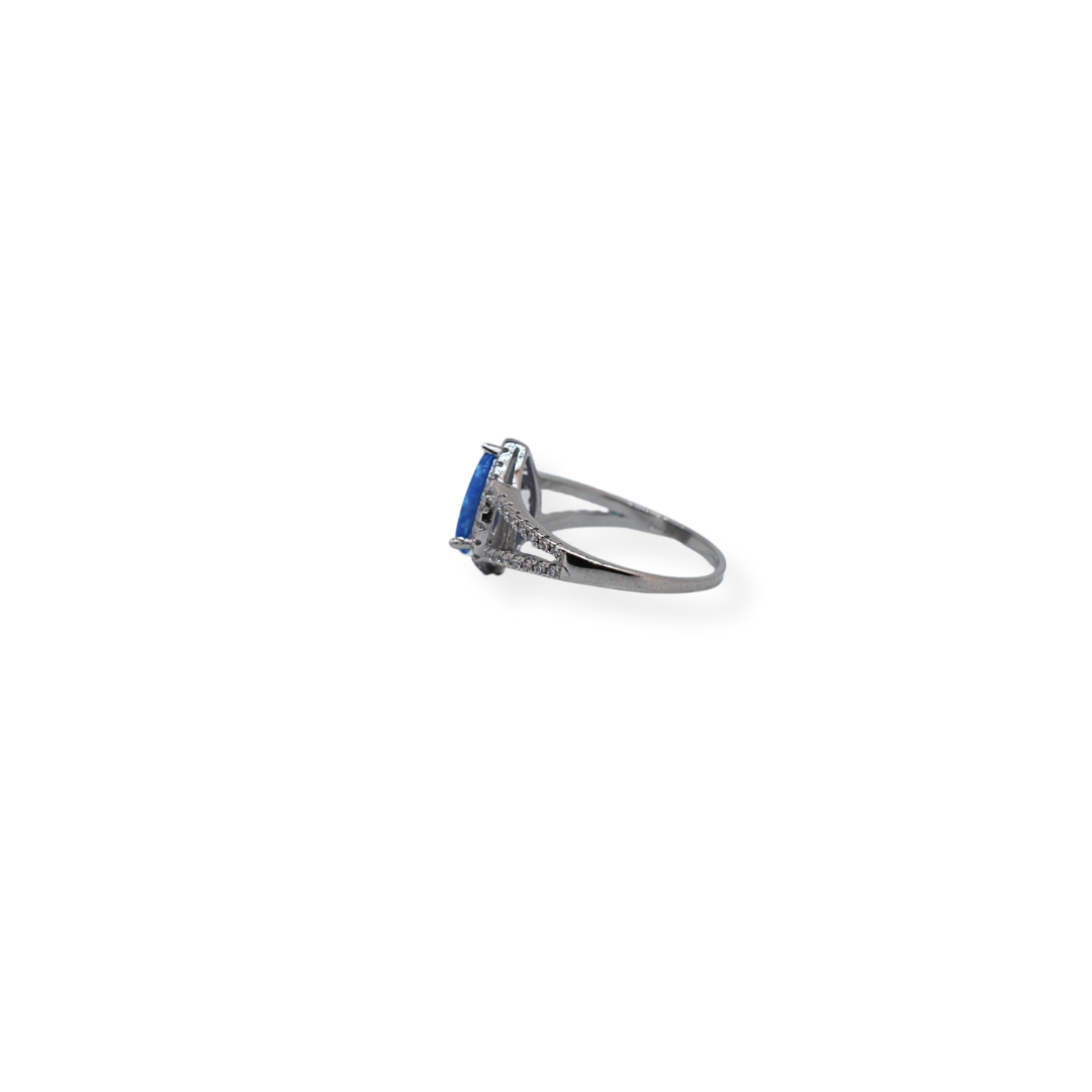 Silver cz blue opal ring