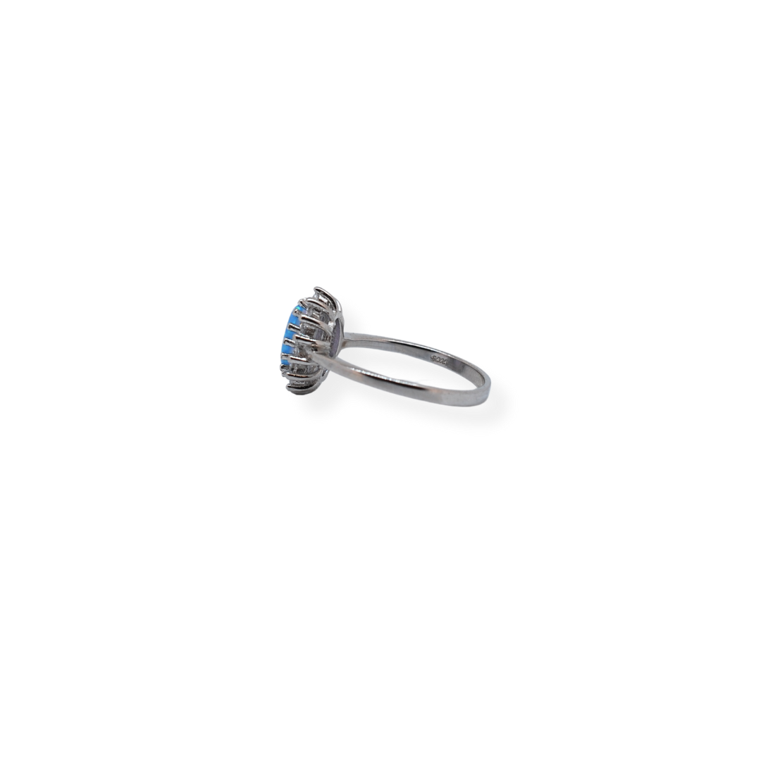 Silver cz blue opal ring