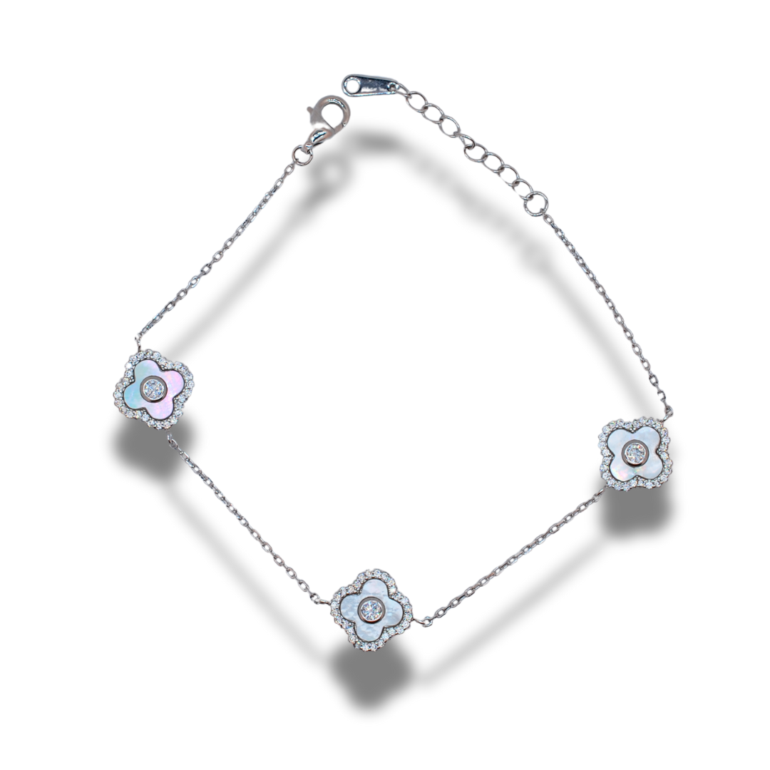 Silver cz pearl bracelet