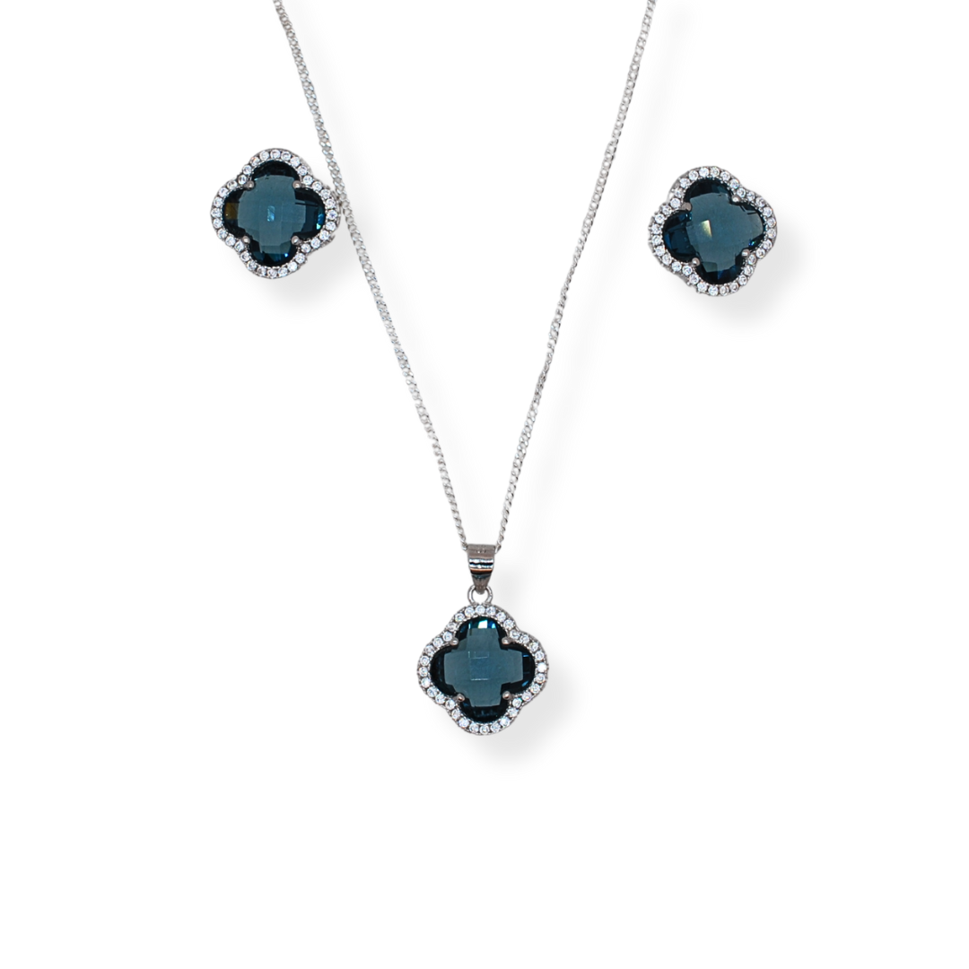 Silver teal necklace and earring set