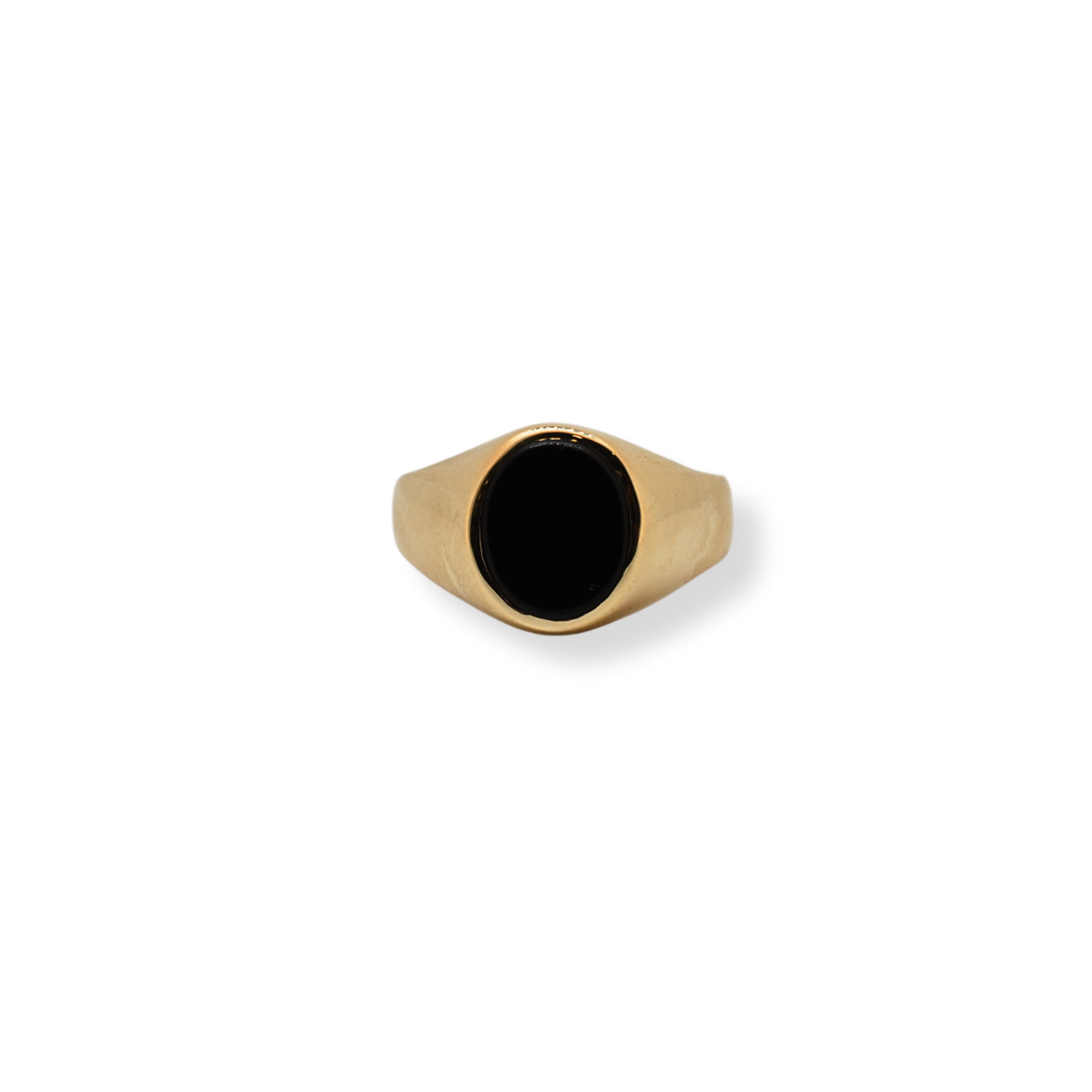 9ct yellow gold ring black stone