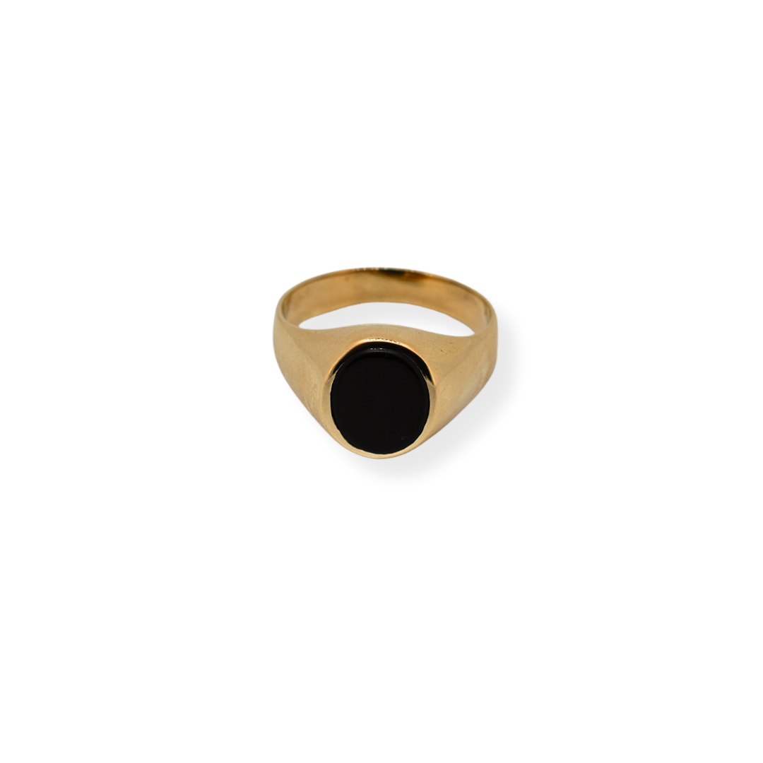 9ct yellow gold ring black stone