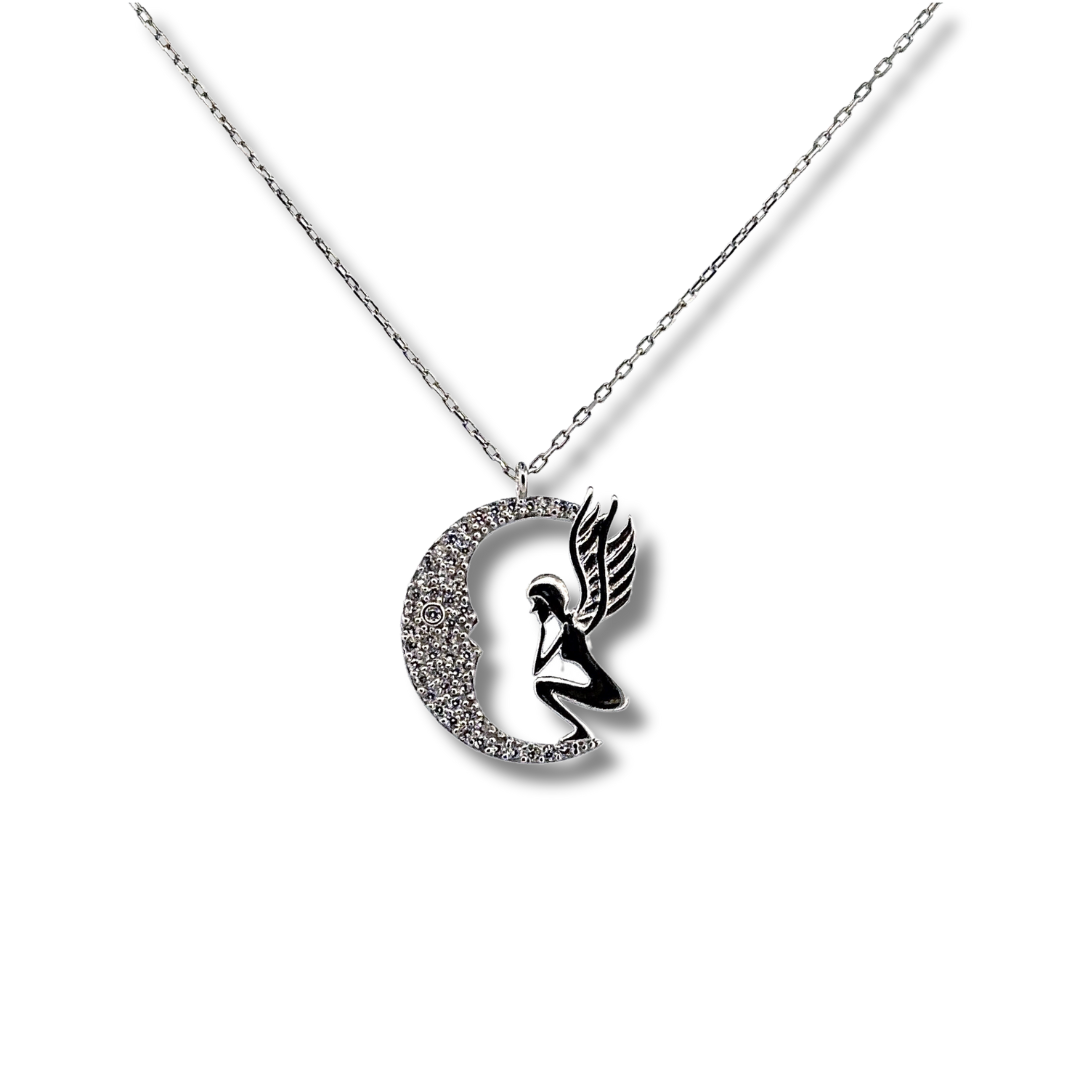 silver cz angel necklace