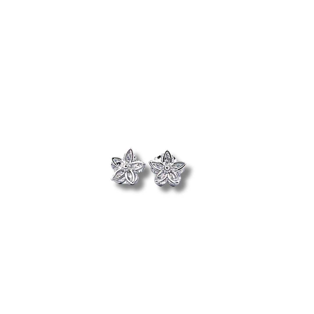 silver cz flower earrings