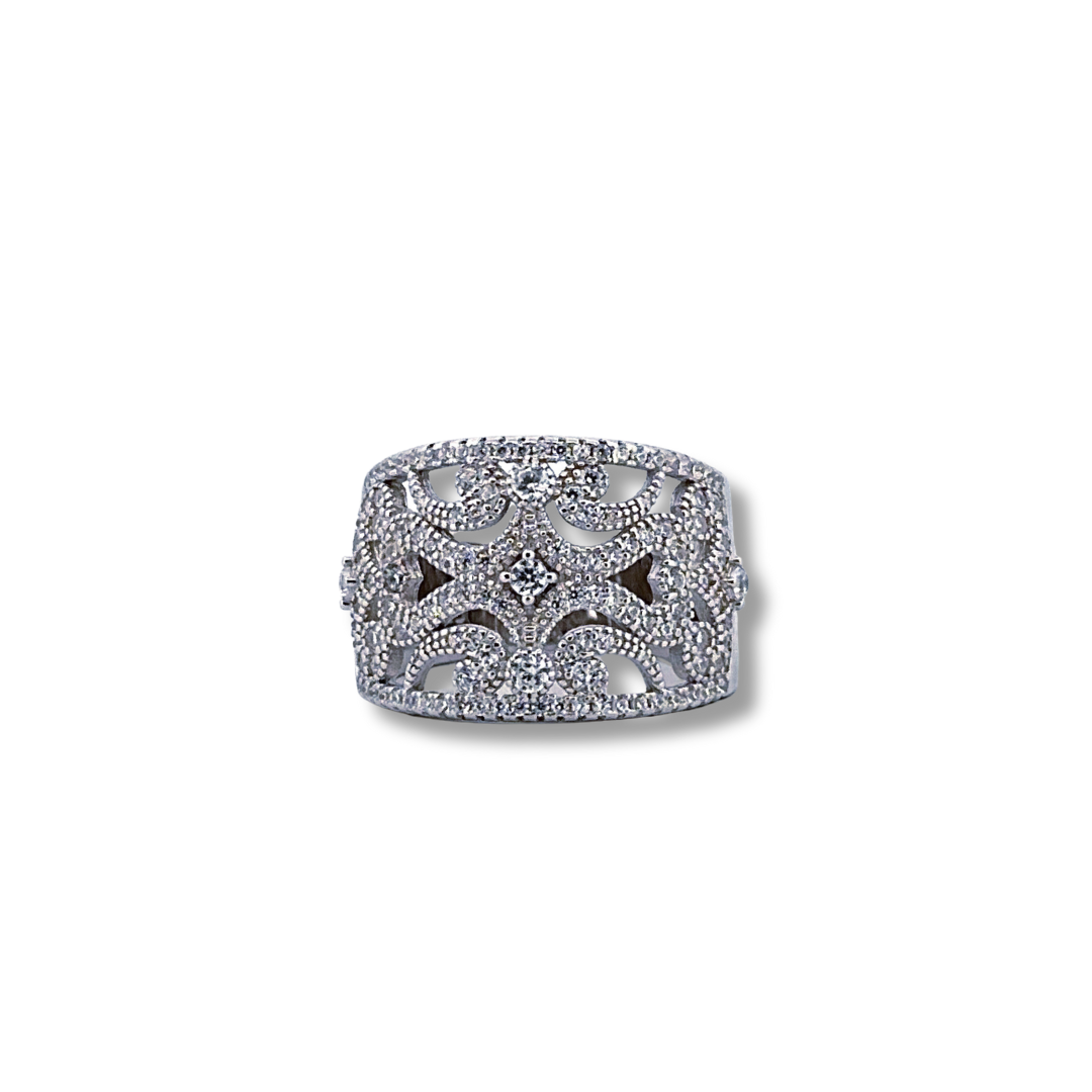 Silver cz filagree ring