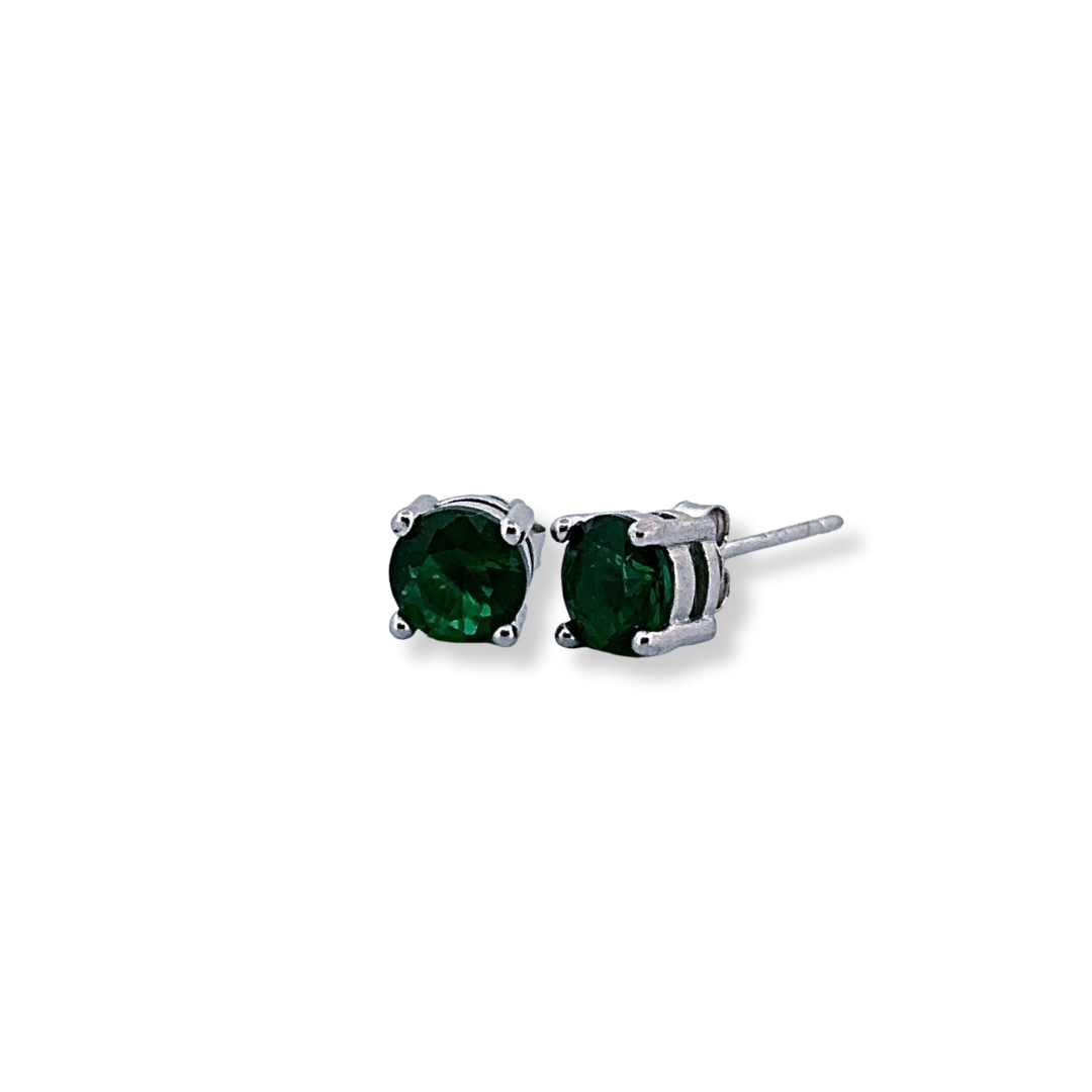 Silver cz green stud