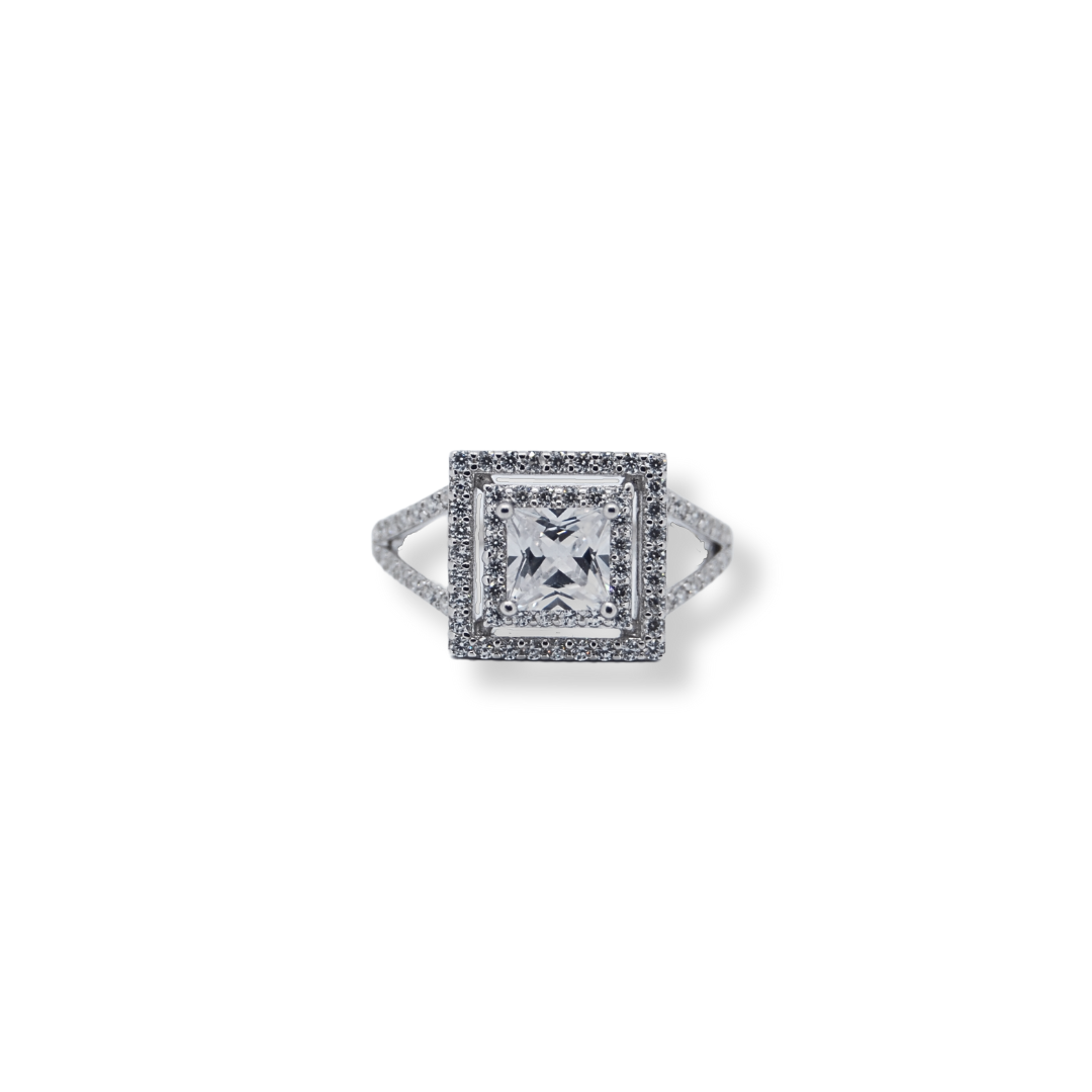 Silver cz square ring