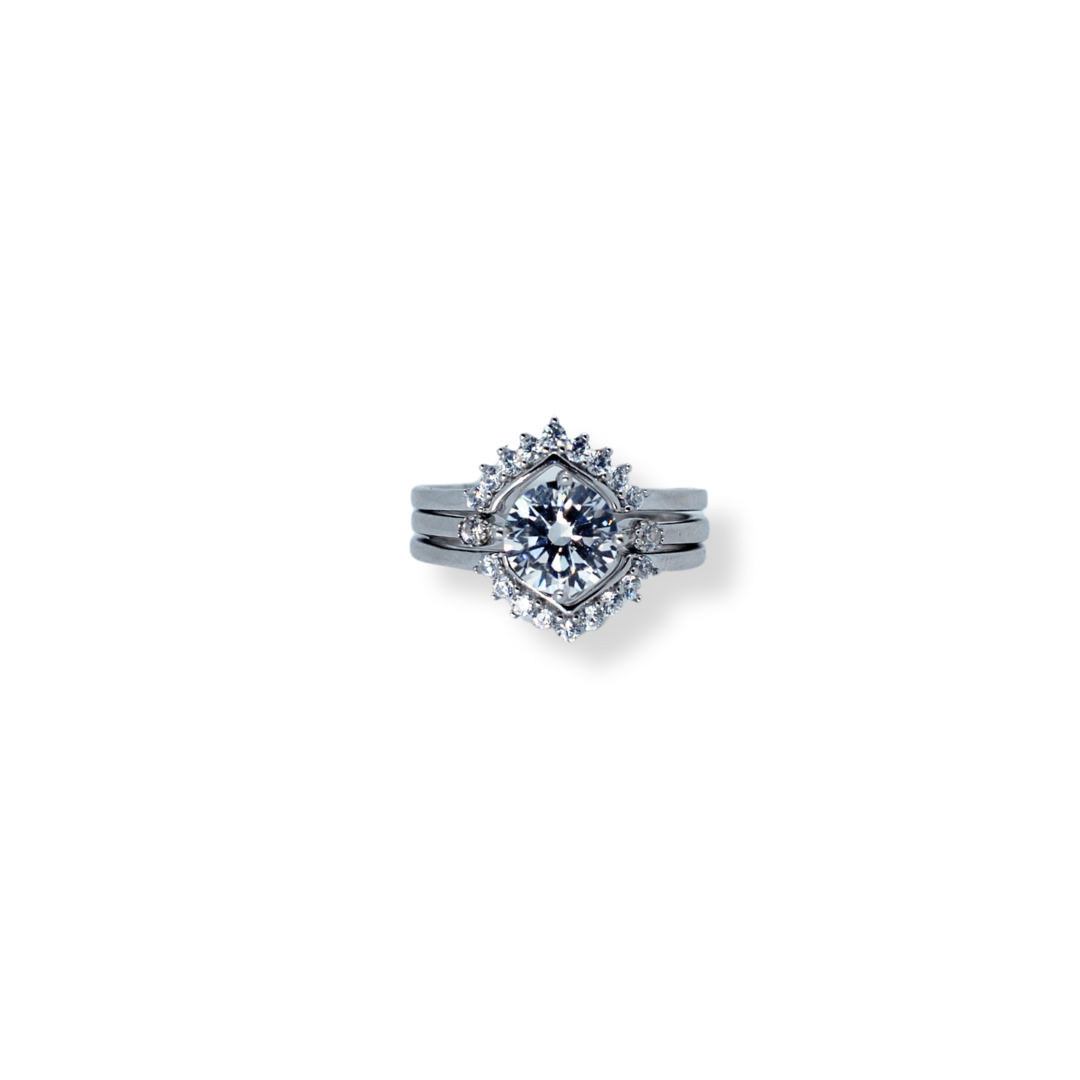 Silver cz tripset ring