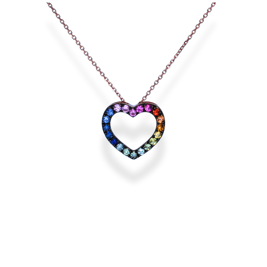 9ct gold multi coloured sapphire necklace