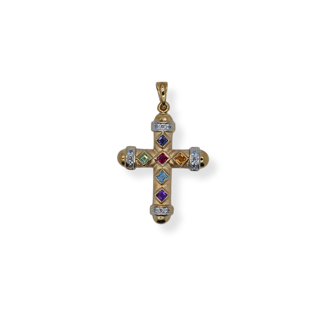 9ct gold colourful cz cross