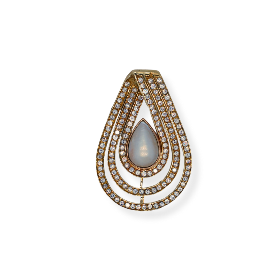 9ct gold pearl cz pendant