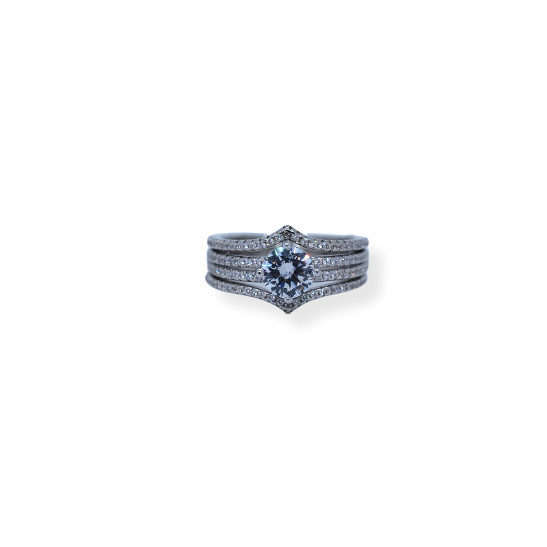 Silver cz tripset ring