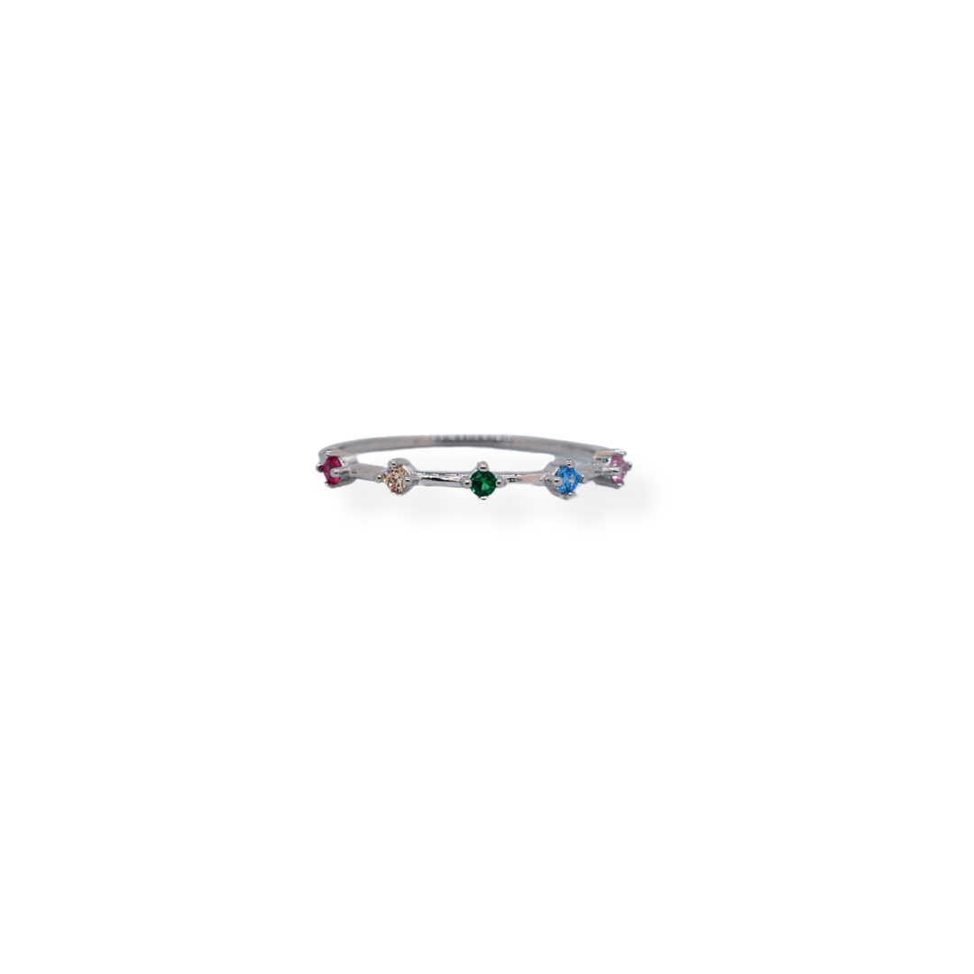 Silver colourful cz ring