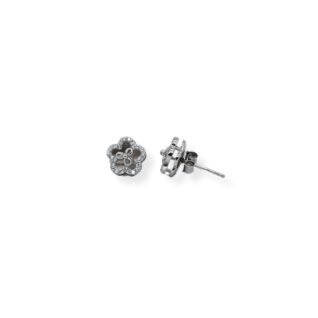 Silver cz flower stud earrings