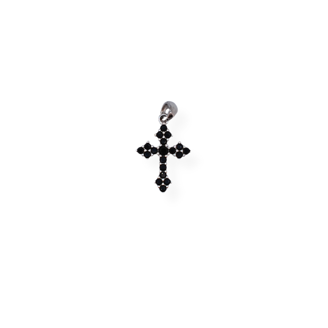 Silver black cz cross pendant