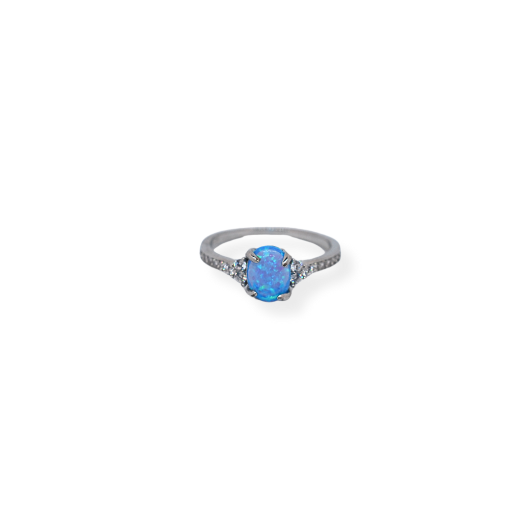 Silver cz blue opal ring