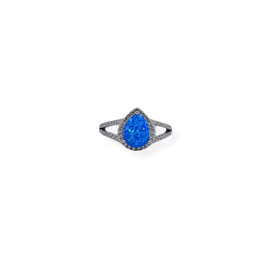 Silver cz blue opal ring