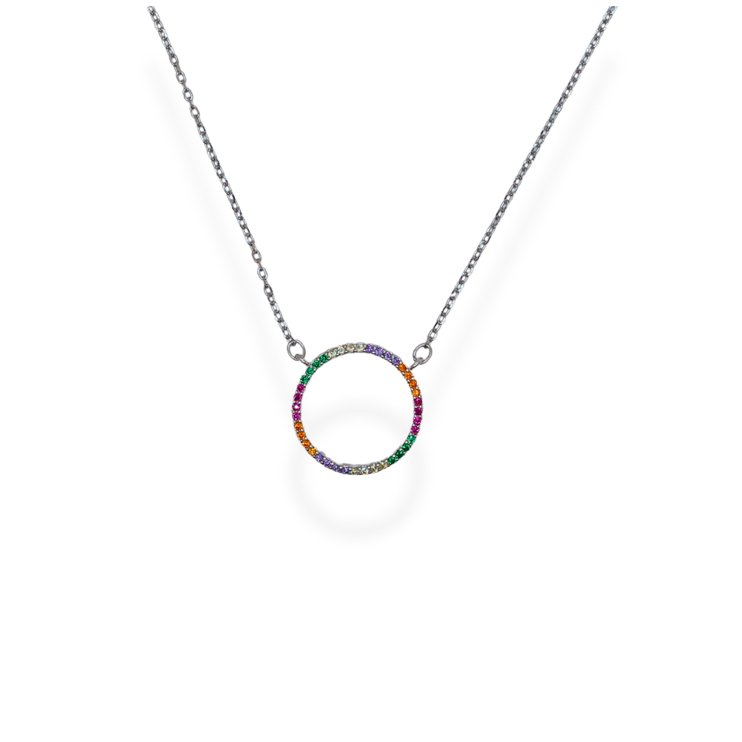 Silver colourful cz pendant necklace