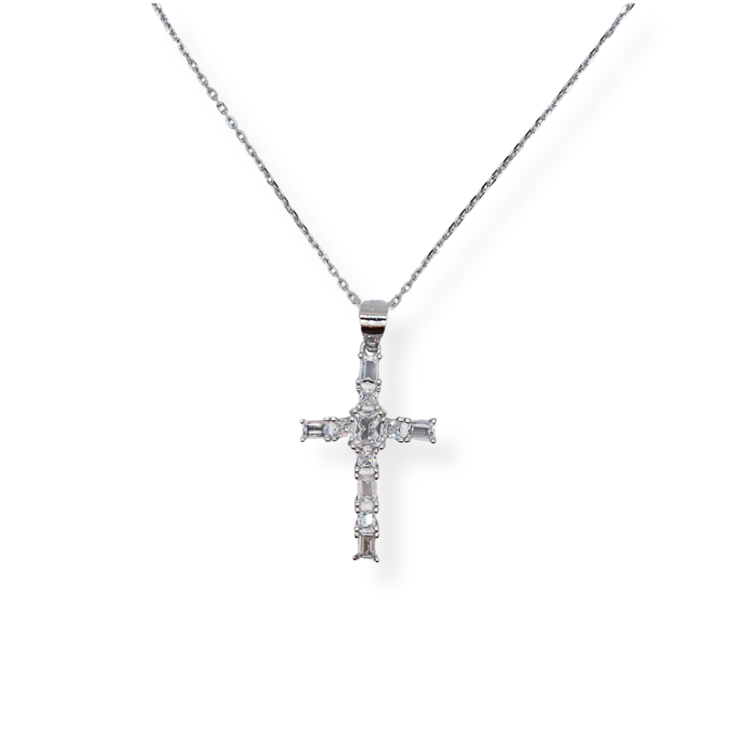 Silver cz cross pendant necklace