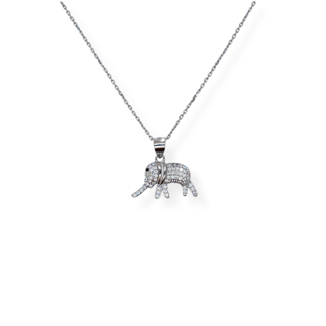 Silver cz elephant pendant necklace