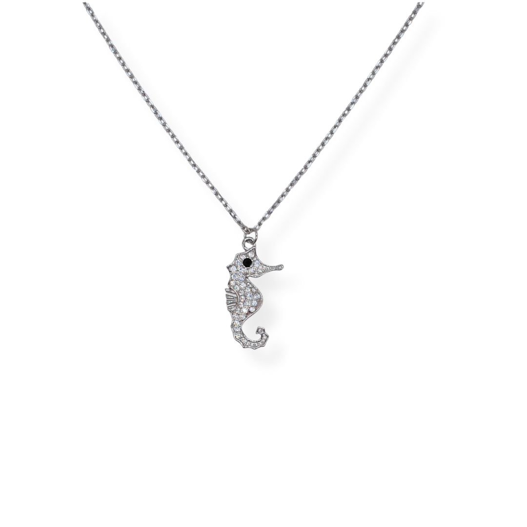 Silver cz seahorse pendant necklace