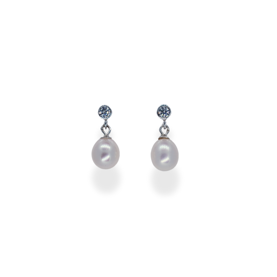 Silver cz pearl earrings