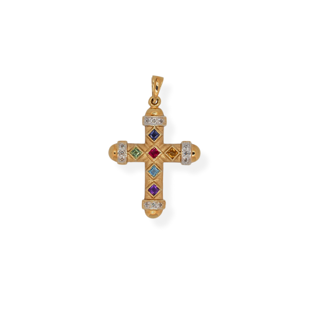 9ct gold multicoloured stone cross