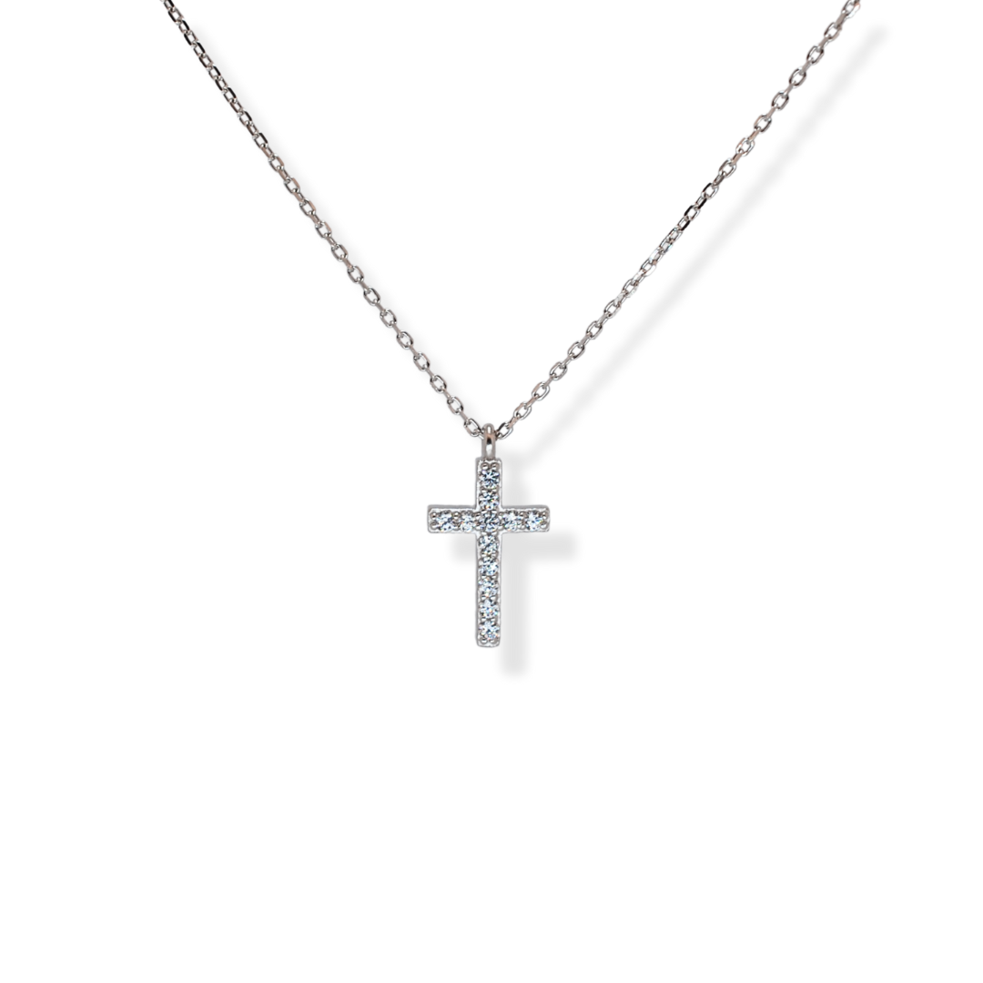 Silver cz cross pendant necklace