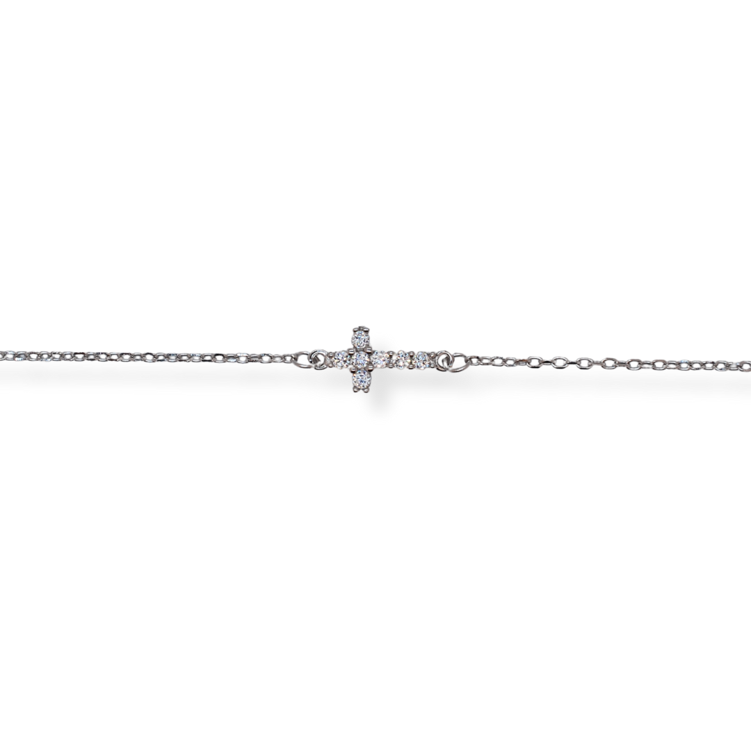 Silver cz cross bracelet