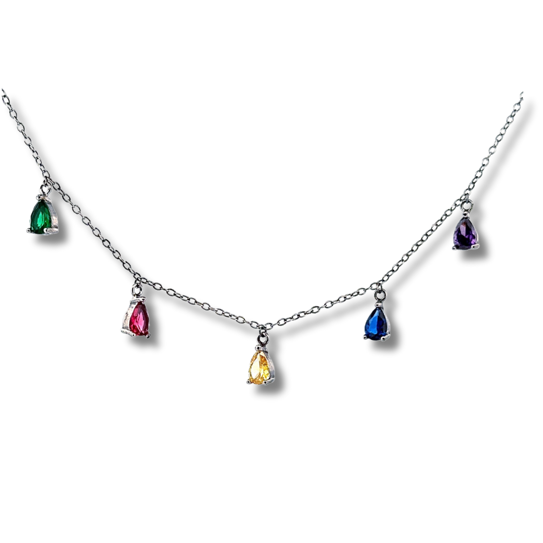 silver cz multicoloured necklace