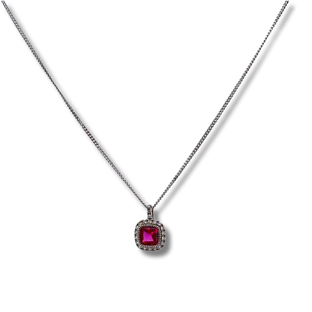 silver pink cz necklace