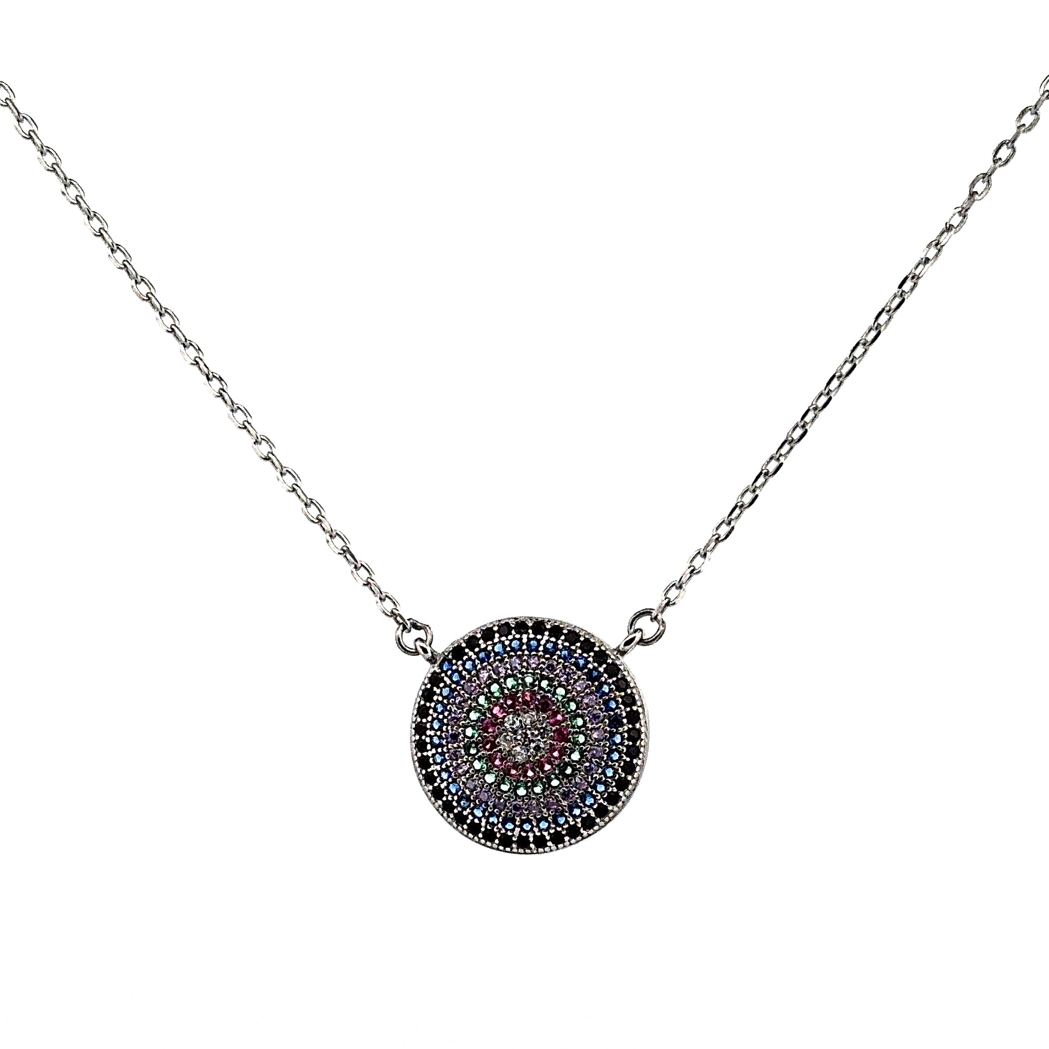 silver cz multicoloured necklace