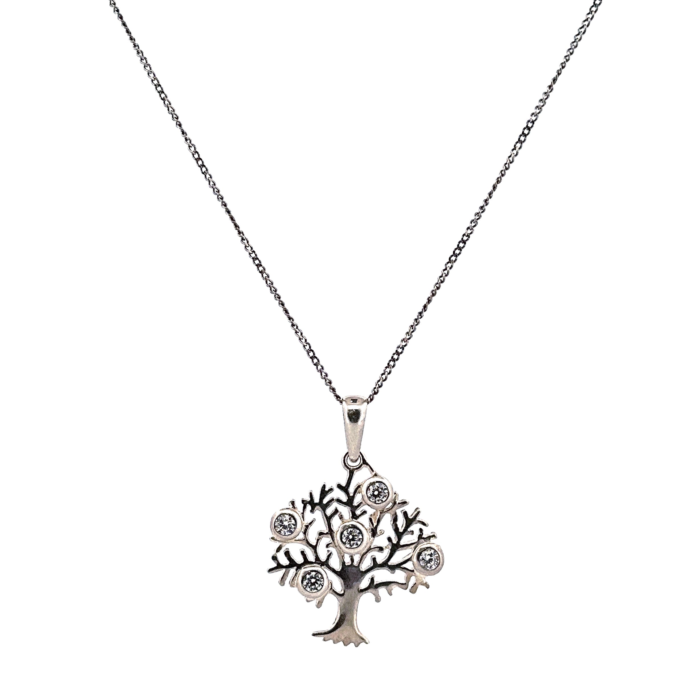 silver cz tree of life necklace