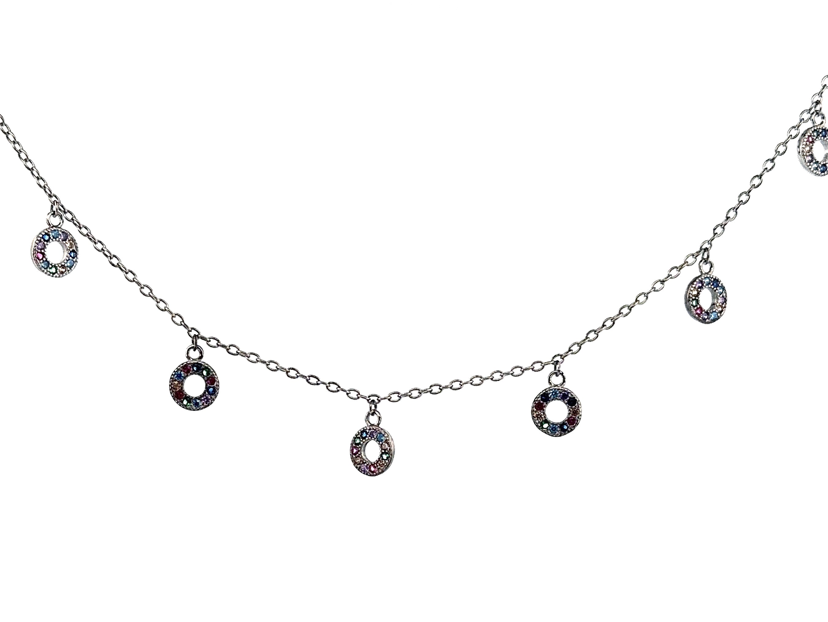 silver cz multicoloured necklace